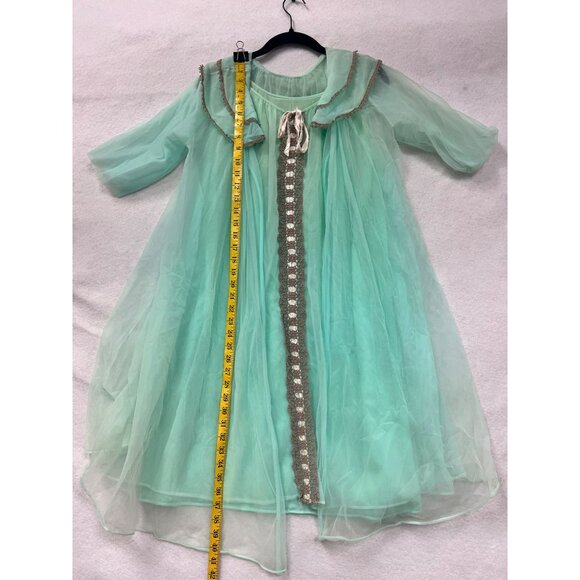 Vintage 80s Sheer Aqua Nightgown & Robe Set #6169 - Picture 7 of 8